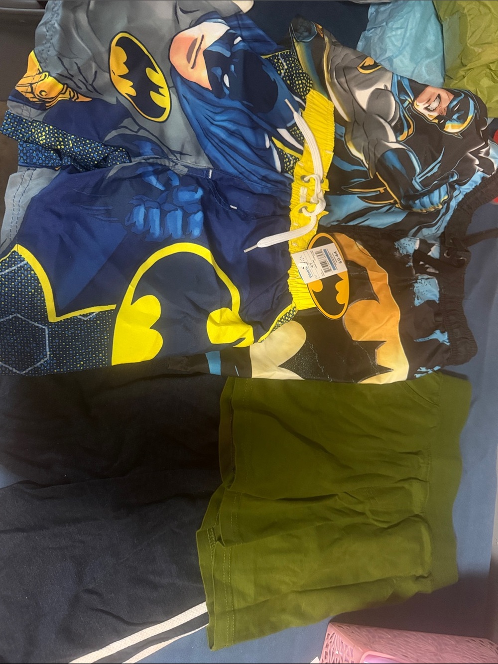 Batman Blue and Yellow Boys Swim Shorts with Character Graphics
